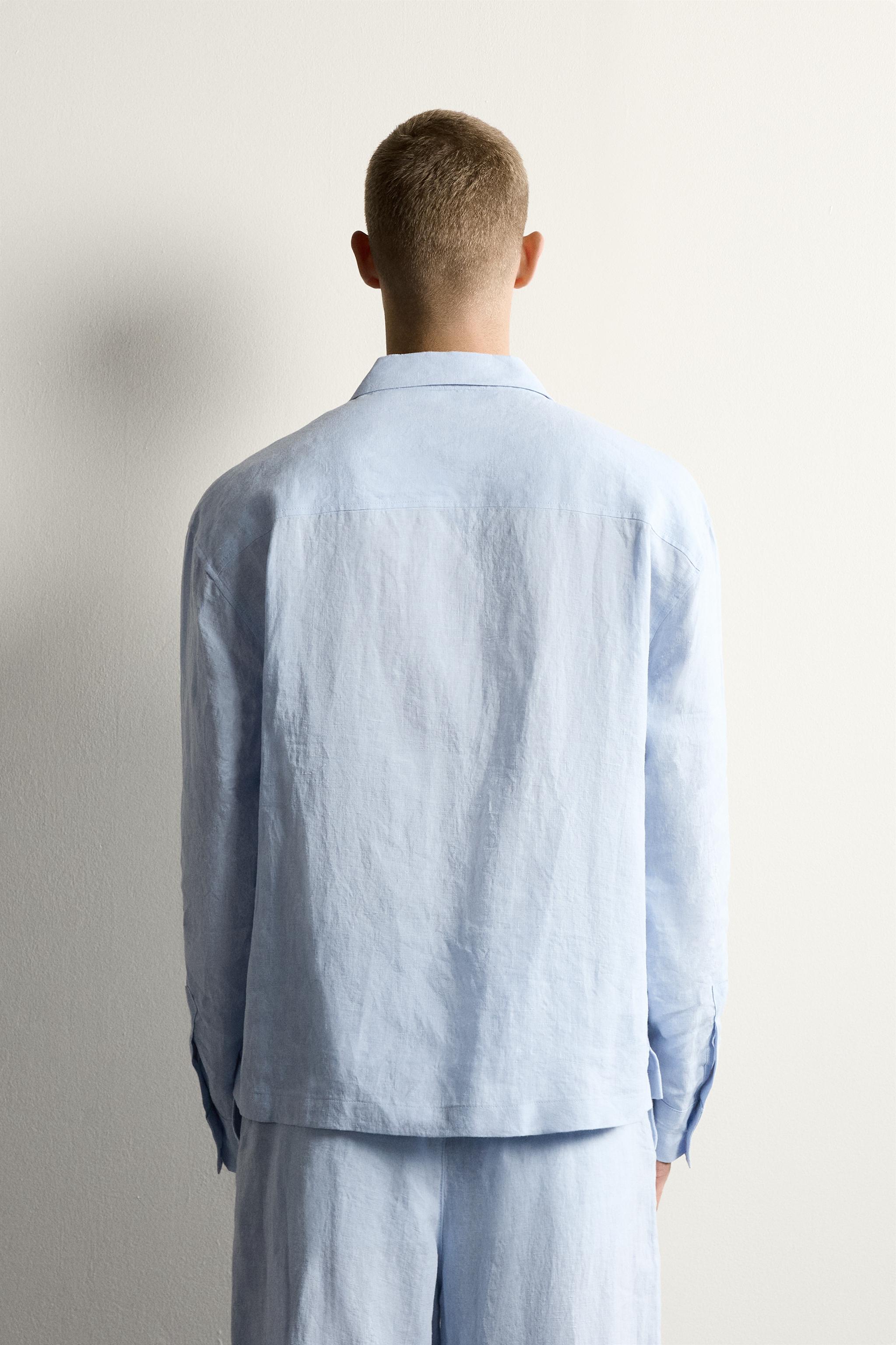 RELAXED FIT 100% LINEN PLEATED SHIRT